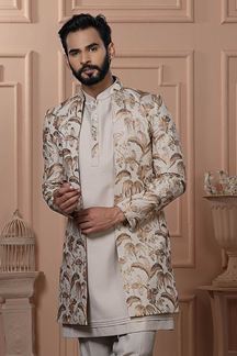 Picture of  Delightful Beige Designer Men’s Indo-Western for Engagement and Reception
