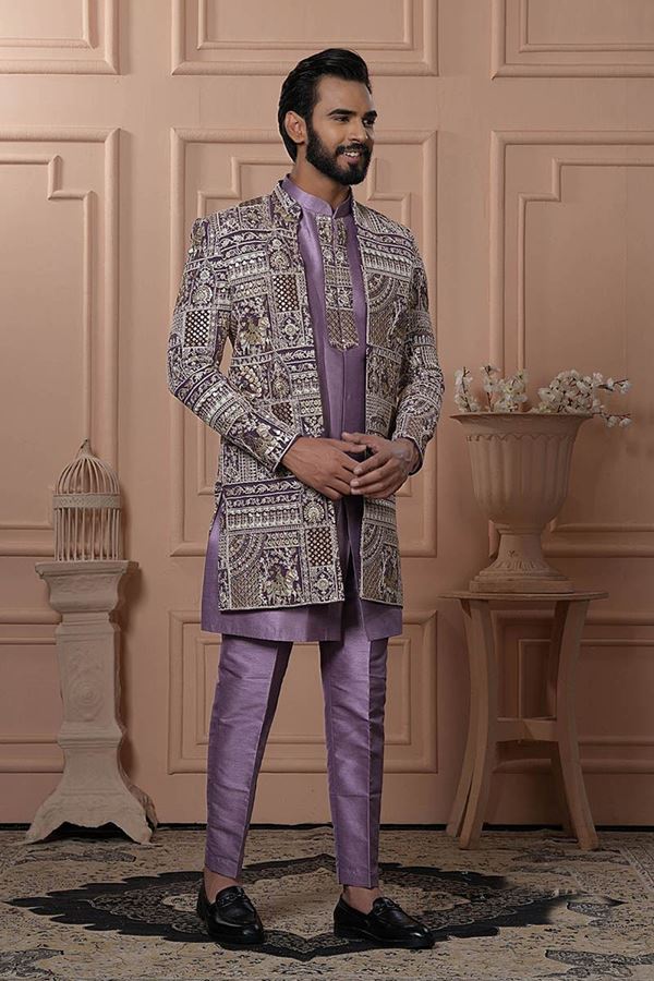 Picture of  Impressive Magenta Designer Men’s Indo-Western for Engagement, Wedding, and Reception