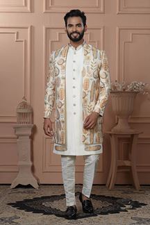 Picture of  Fashionable Cream Designer Men’s Indo-Western for Engagement, Wedding, and Reception