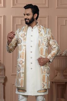 Picture of  Fashionable Cream Designer Men’s Indo-Western for Engagement, Wedding, and Reception
