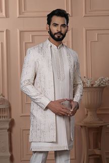 Picture of  Marvelous Pastel Beige Designer Men’s Indo-Western for Engagement, Wedding, and Reception