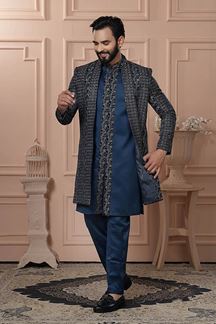 Picture of  Amazing Peacock Blue Designer Men’s Indo-Western for Engagement, Wedding, and Reception