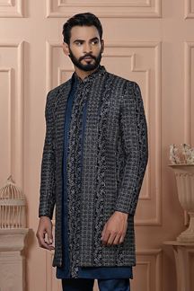 Picture of  Amazing Peacock Blue Designer Men’s Indo-Western for Engagement, Wedding, and Reception