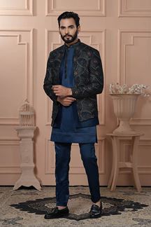 Picture of  Splendid Peacock Blue Designer Men’s Indo-Western for Engagement, Wedding, and Reception