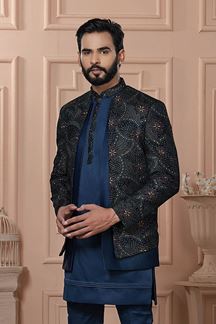 Picture of  Splendid Peacock Blue Designer Men’s Indo-Western for Engagement, Wedding, and Reception