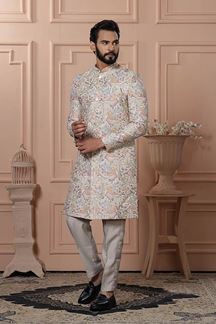 Picture of  Enticing Natural Cream Designer Men’s Indo-Western for Engagement, Wedding, and Reception