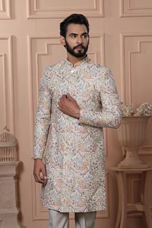 Picture of  Enticing Natural Cream Designer Men’s Indo-Western for Engagement, Wedding, and Reception