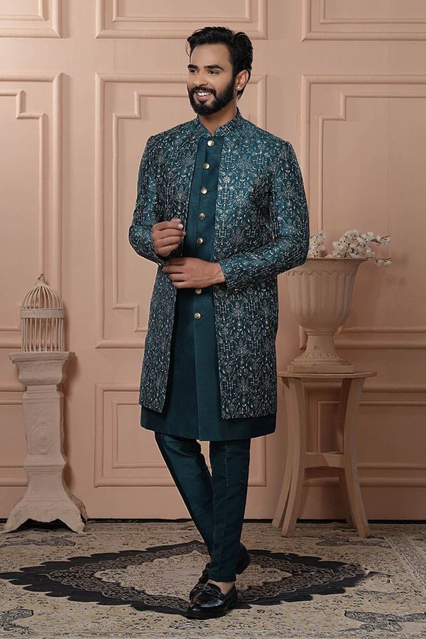 Picture of  Artistic Green Designer Men’s Indo-Western for Engagement, Wedding, and Reception