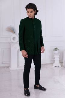 Picture of  Attractive Bottle Green Designer Men’s Indo-Western for Engagement and Reception