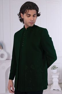 Picture of  Attractive Bottle Green Designer Men’s Indo-Western for Engagement and Reception