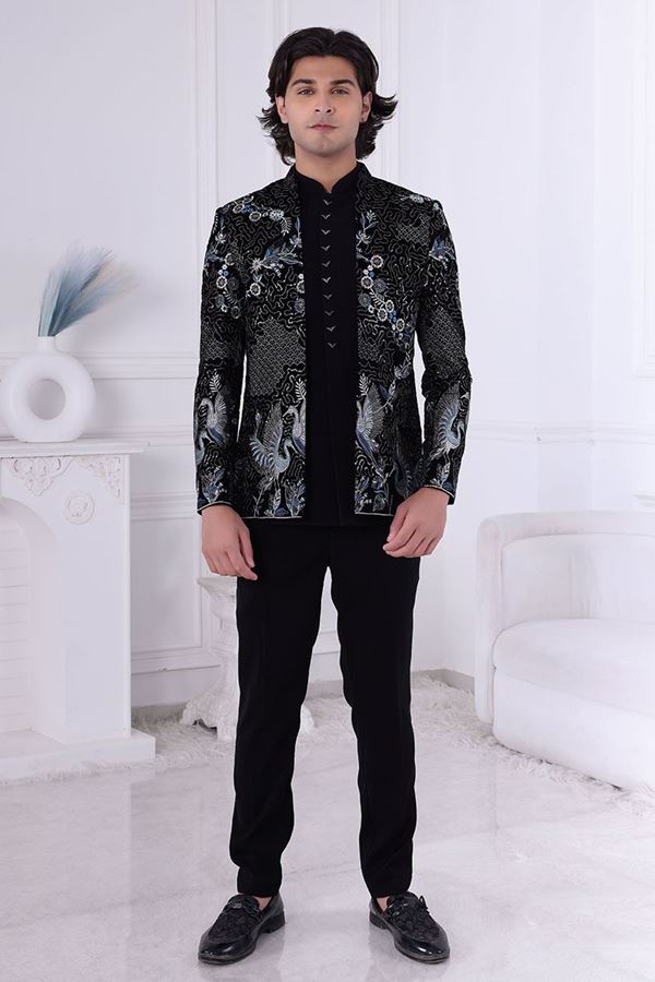 Picture of  Aesthetic Black Designer Men’s Indo-Western for Engagement and Reception