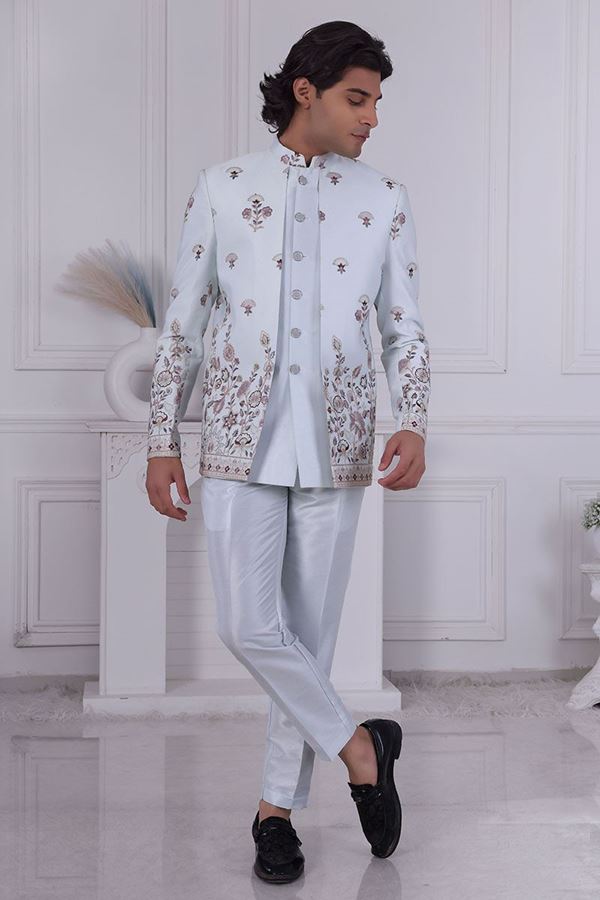 Picture of  Spectacular Light Sky Designer Men’s Indo-Western for Engagement and Reception