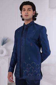Picture of  Vibrant Peacock Blue Designer Men’s Indo-Western for Engagement, Wedding, and Reception