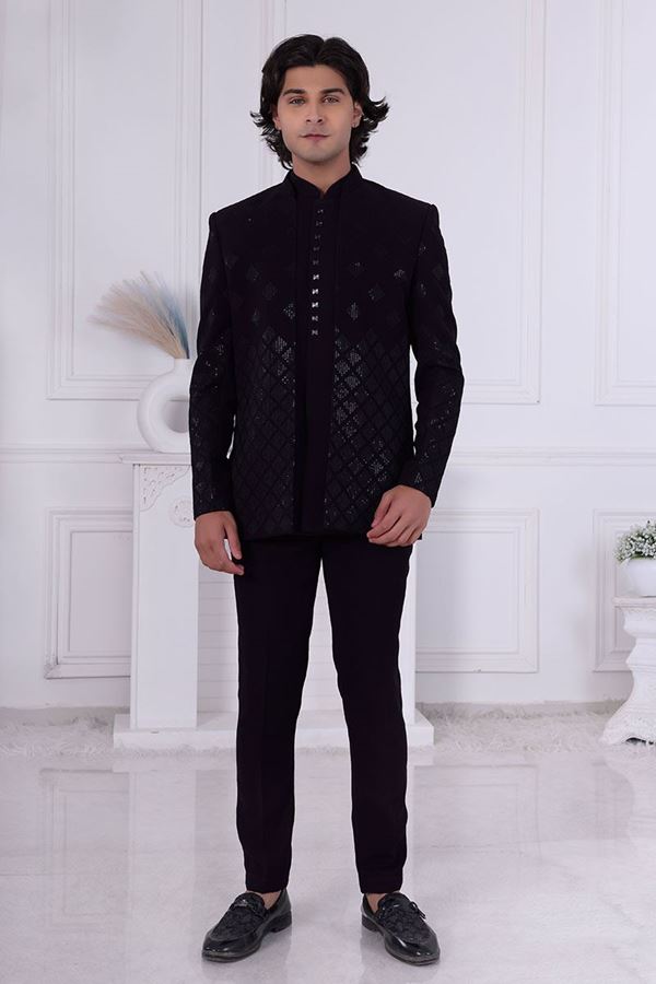Picture of  Artistic Dark Wine Designer Men’s Indo-Western for Engagement and Reception