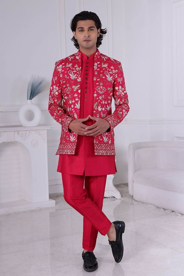 Picture of  Splendid Hot Pink Designer Men’s Indo-Western for Engagement, Wedding, and Reception