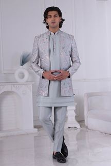 Picture of  Enticing New Grey Designer Men’s Indo-Western for Engagement and Reception