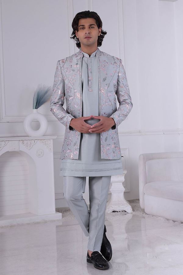 Picture of  Enticing New Grey Designer Men’s Indo-Western for Engagement and Reception