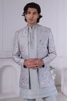 Picture of  Enticing New Grey Designer Men’s Indo-Western for Engagement and Reception