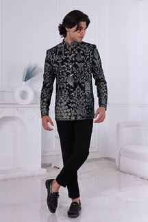 Picture of  Vibrant Bottle Green Designer Men’s Indo-Western for Engagement and Reception