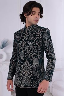 Picture of  Vibrant Bottle Green Designer Men’s Indo-Western for Engagement and Reception
