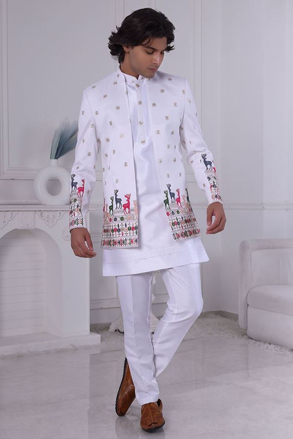 Picture of  Amazing White Designer Men’s Indo-Western for Engagement and Reception