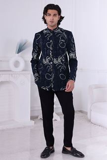 Picture of  Awesome Peacock Blue Designer Men’s Indo-Western for Engagement and Reception