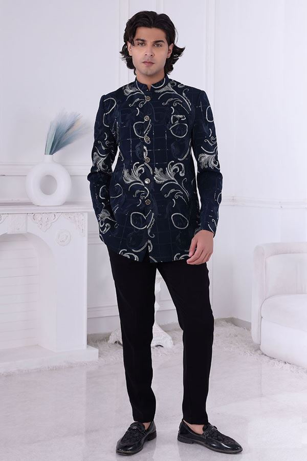 Picture of  Awesome Peacock Blue Designer Men’s Indo-Western for Engagement and Reception