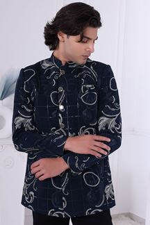 Picture of  Awesome Peacock Blue Designer Men’s Indo-Western for Engagement and Reception