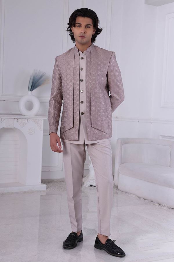 Picture of  Impressive Pastel Light Brown Designer Men’s Indo-Western for Engagement and Reception