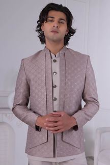 Picture of  Impressive Pastel Light Brown Designer Men’s Indo-Western for Engagement and Reception