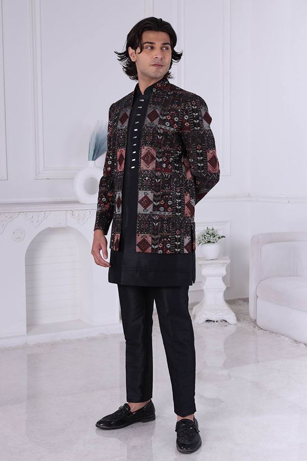 Picture of  Delightful Black Designer Men’s Indo-Western for Engagement and Reception