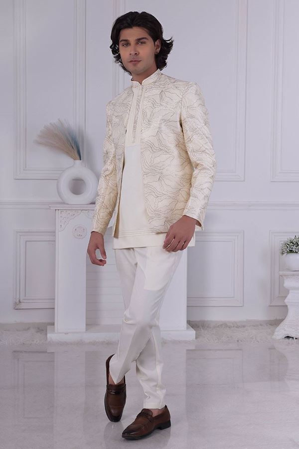 Picture of  Exquisite Cream Designer Men’s Indo-Western for Engagement and Reception