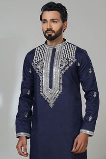 Picture of  Classy Navy Blue Designer Men’s Kurta Pyjama for Engagement, Reception, and Sangeet