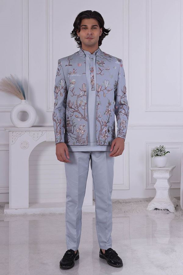 Picture of  Attractive Grey Designer Men’s Indo-Western for Engagement and Reception