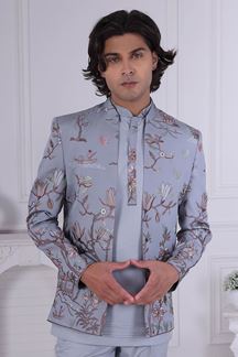 Picture of  Attractive Grey Designer Men’s Indo-Western for Engagement and Reception