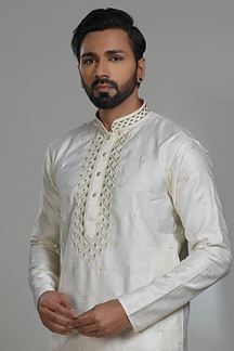 Picture of  Artistic Cream Designer Men’s Kurta Pyjama for Engagement, Sangeet, and Parties