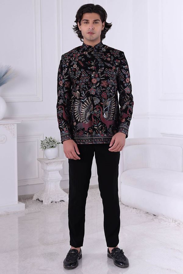 Picture of  Spectacular Jade Black Designer Men’s Indo-Western for Engagement and Reception