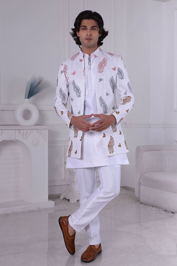Picture of  Majestic White Designer Men’s Indo-Western for Engagement and Reception