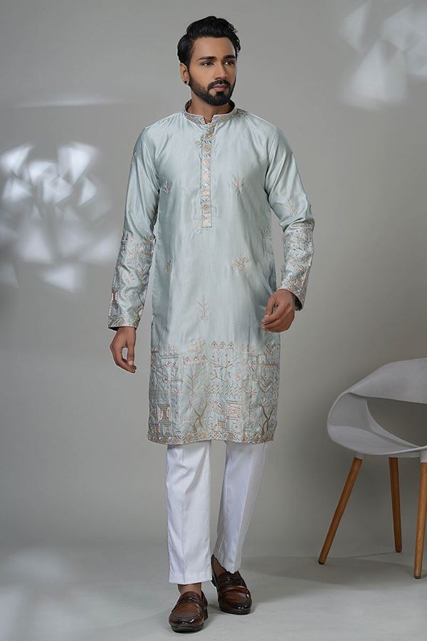 Picture of  Royal Designer Men’s Kurta Pyjama for Festivals, Sangeet, and Parties