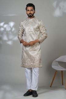 Picture of  Charming Beige Designer Men’s Kurta Pyjama for Festivals, Sangeet, and Parties