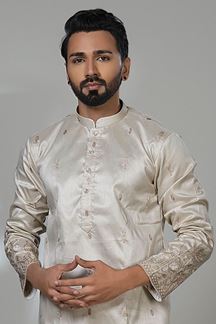 Picture of  Charming Beige Designer Men’s Kurta Pyjama for Festivals, Sangeet, and Parties