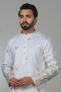 Picture of  Delightful White Designer Men’s Kurta Pyjama for Festivals, Sangeet, and Parties