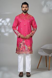 Picture of  Impressive Hot Pink Designer Men’s Kurta Pyjama for Festivals, Sangeet, and Parties