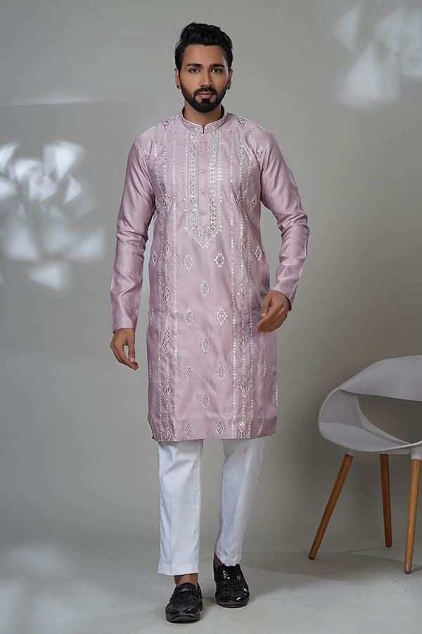 Picture of  Magnificent Pink Designer Men’s Kurta Pyjama for Festivals, Sangeet, and Parties