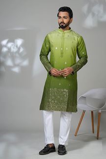 Picture of  Fashionable Shaded Green Designer Men’s Kurta Pyjama for Festivals, Sangeet, and Parties
