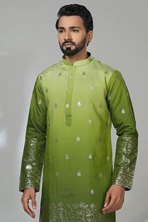 Picture of  Fashionable Shaded Green Designer Men’s Kurta Pyjama for Festivals, Sangeet, and Parties