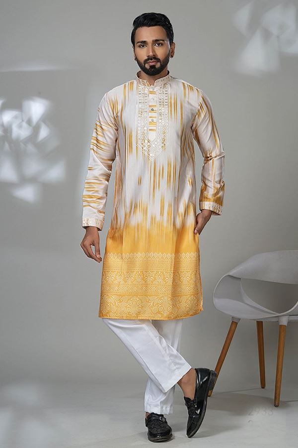 Picture of  Delightful Designer Men’s Kurta Pyjama for Haldi, Sangeet, and Parties