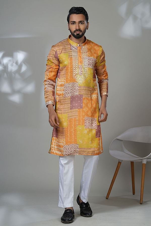 Picture of  Enticing Designer Men’s Kurta Pyjama for Haldi, Sangeet, and Parties