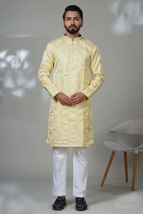 Picture of  Amazing Designer Men’s Kurta Pyjama for Haldi, Sangeet, and Parties