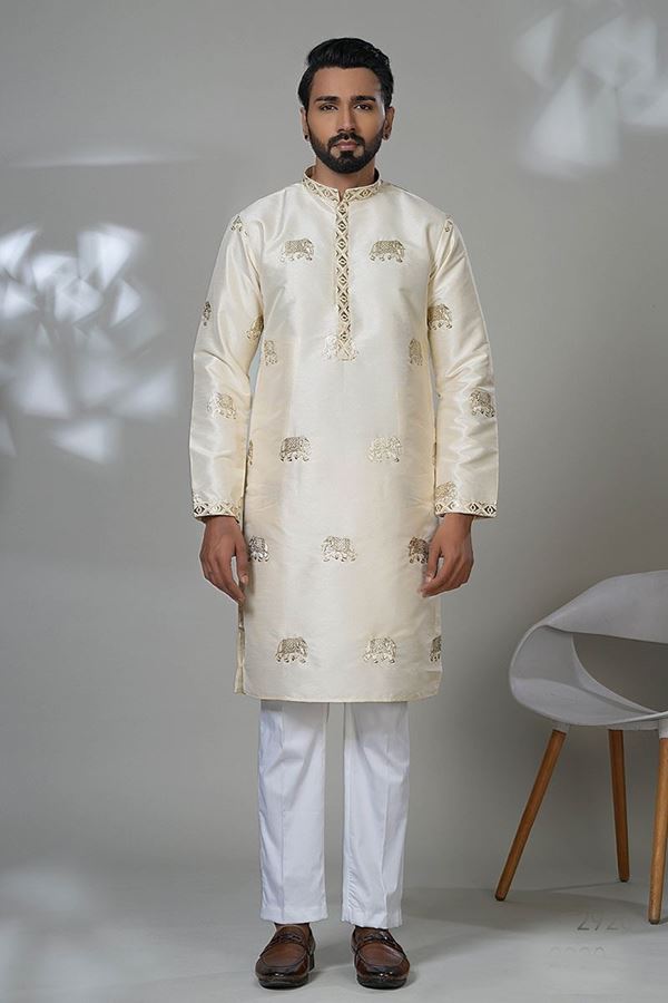 Picture of  Fancy Designer Men’s Kurta Pyjama for Festivals, Sangeet, and Parties